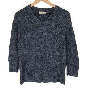 EVERLANE 100% Cotton V-Neck Sweater Women's Sz XS Blue Marled 3/4 Sleeve‎ Casual